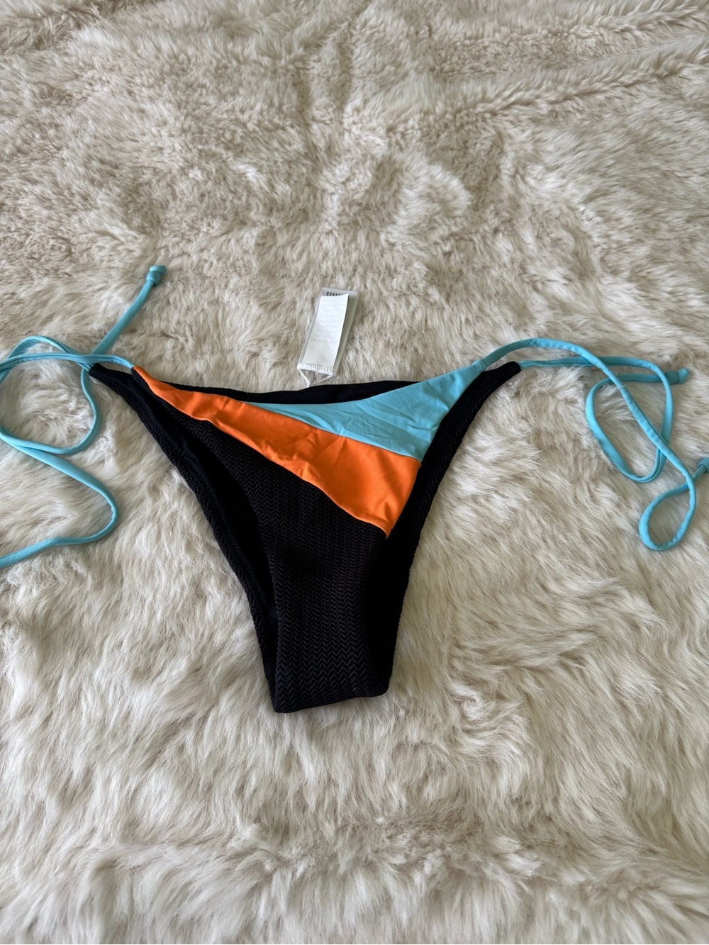 Seafolly Black Bikini Bottom with Turquoise and Orange Panels